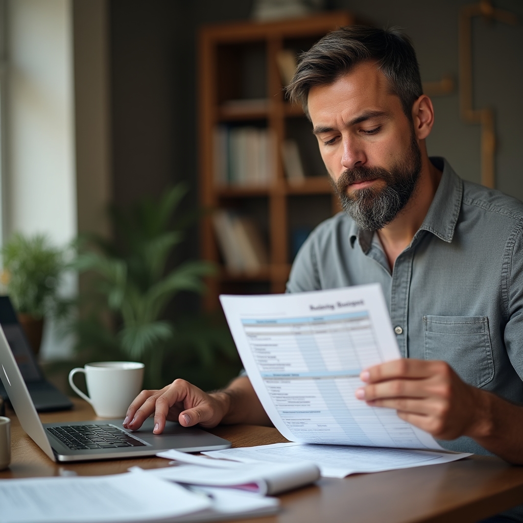 Lavoratore autonomo che pianifica il budget familiare nel suo studio