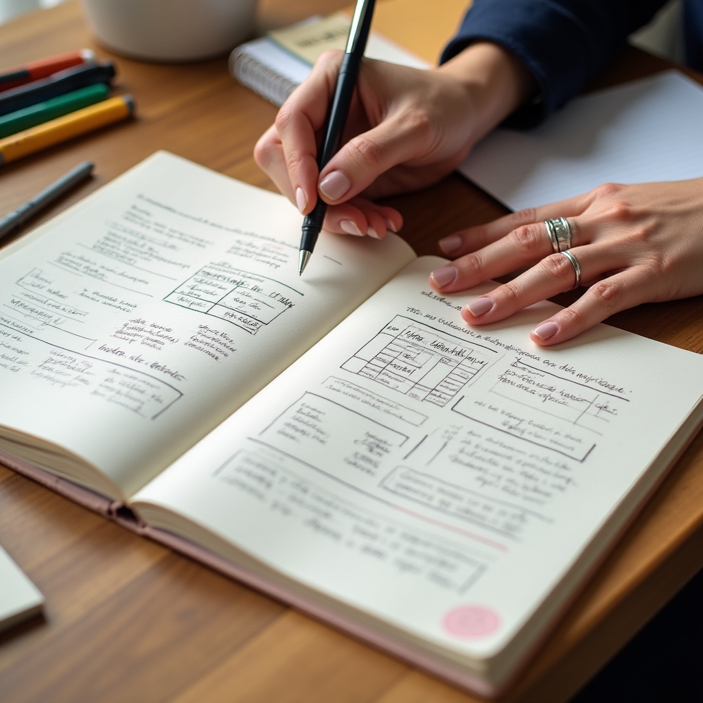 Materiali didattici del corso di budget familiare su un tavolo di lavoro